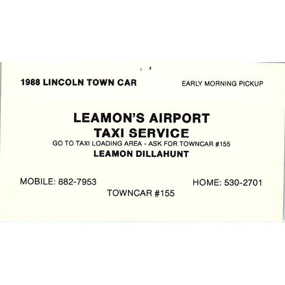 Leamon's Airport Taxi Service Leamon Dillahunt Vintage Business Card SB4-B6