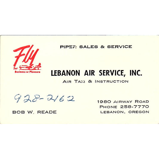 Lebanon Air Service Inc Bob W Reade Lebanon OR Vintage Business Card SE3-B16