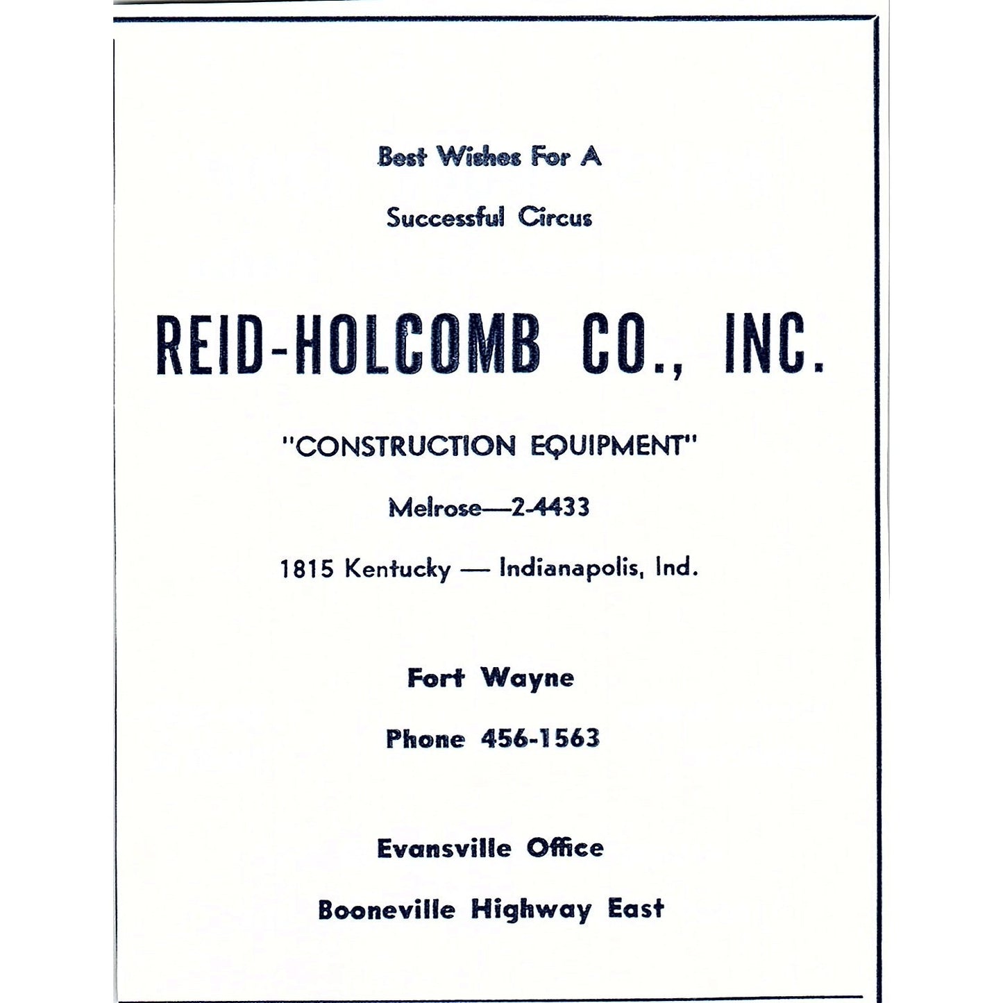 Reid-Holcomb Co Inc Construction Fort Wayne Evansville Indiana 1964 Ad AG1-9