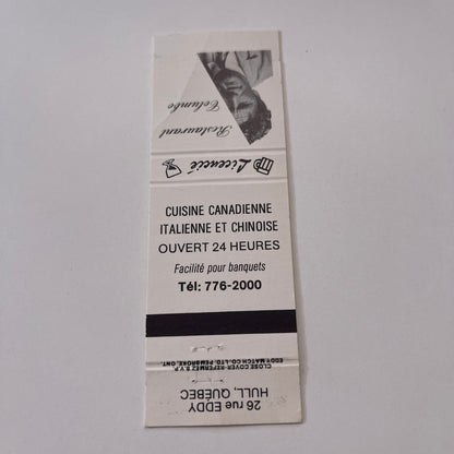 Restaurant Columbo Italian Cuisine Eddy Hull Quebec Matchbook Cover TB6-MB2-1