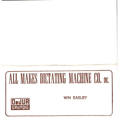 Win Easley All Makes Dictating Machine Los Angeles Vintage Business Card SE3-B3