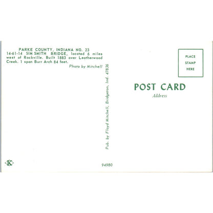 Parke County Bridge 23 Sim Smith Indiana Vintage Covered Bridge Postcard PD3