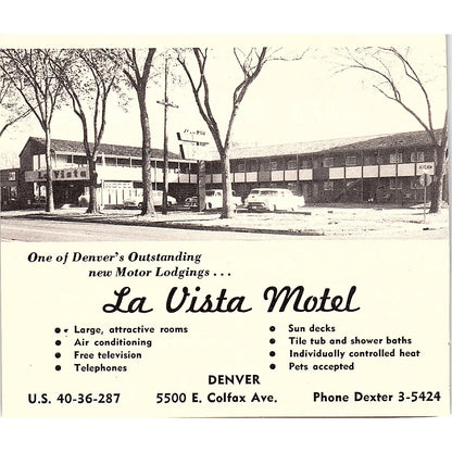 La Vista Motel, Eden Motor Lodge Denver CO 1958 Ad AG1-H1