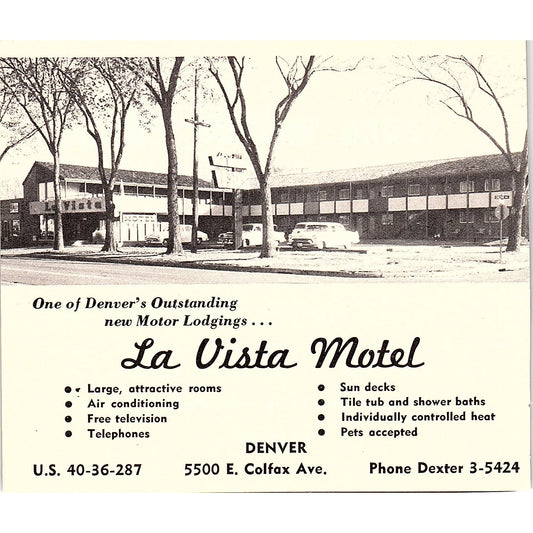 La Vista Motel, Eden Motor Lodge Denver CO 1958 Ad AG1-H1
