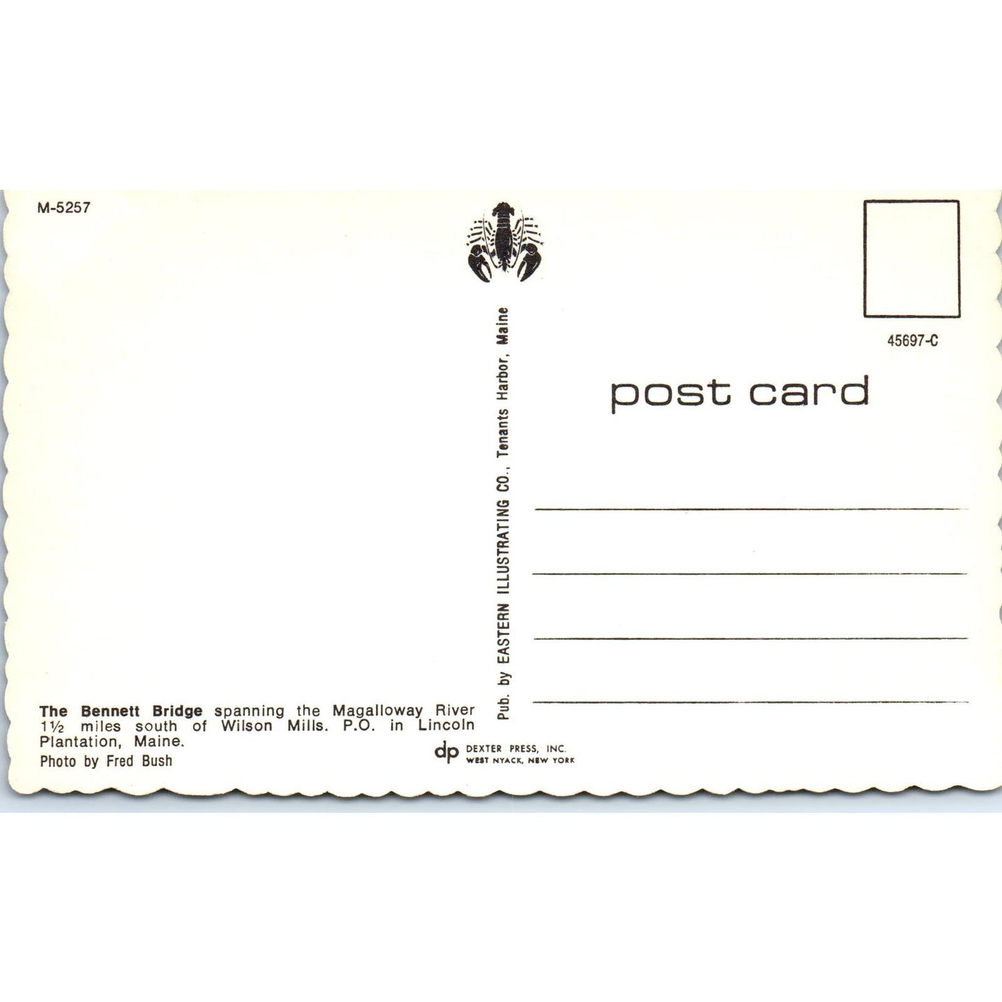 Bennett Bridge Magalloway River Lincoln Plantation Covered Bridge Postcard PB13