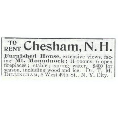 Chesham NH House Mt. Monadnock T.M. Dillingham 1903 Magazine Ad AF7-SS2