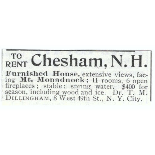 Chesham NH House Mt. Monadnock T.M. Dillingham 1903 Magazine Ad AF7-SS2