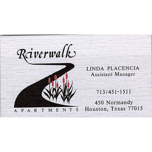 Linda Placencia Riverwalk Apartments Houston TX Vintage Business Card SE3-B15