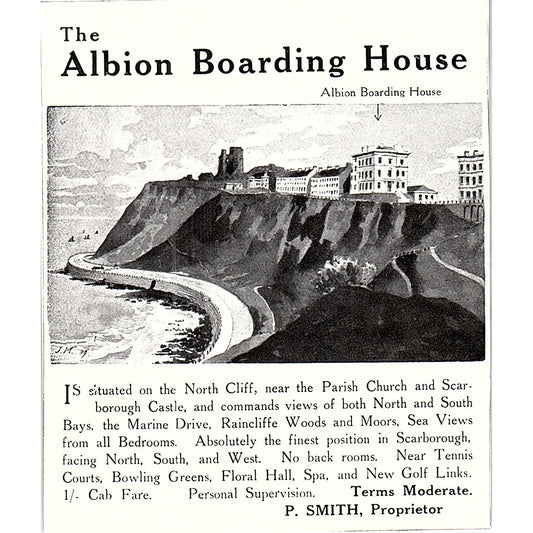 The Albion Boarding House P. Smith Scarborough c1910 Ad AF3-Q3
