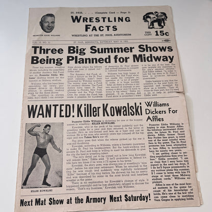 Vern Gagne Killer Kowalski May 19 1962 Wrestling Facts Program & Card V1-3