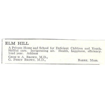 Elm Hill School George A. & G. Percy Brown Barre MA c1918 Advertisement AE5-SV4