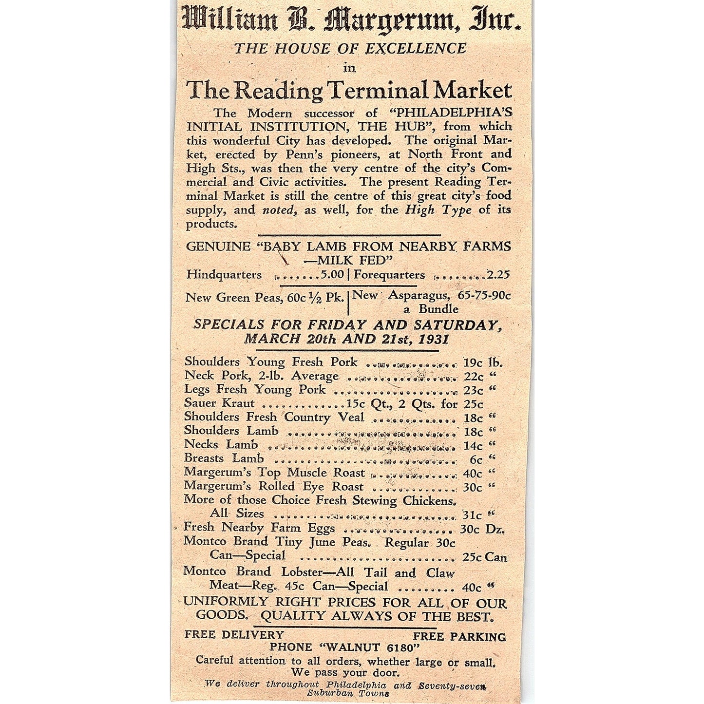 William B Margerum Inc House of Excellence Reading Terminal Market 1931 Ad AG3-4