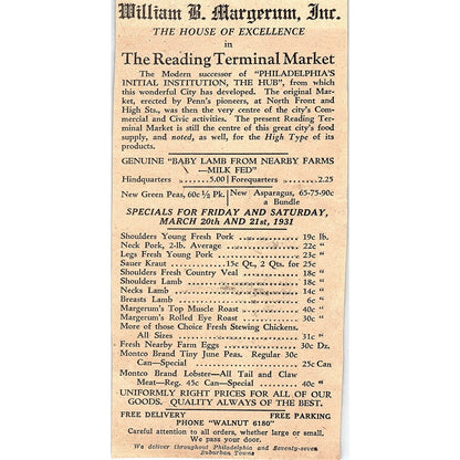 William B Margerum Inc House of Excellence Reading Terminal Market 1931 Ad AG3-4