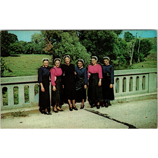 Amish Girls in their Sunday Dress PA Dutch Vintage Postcard PD4