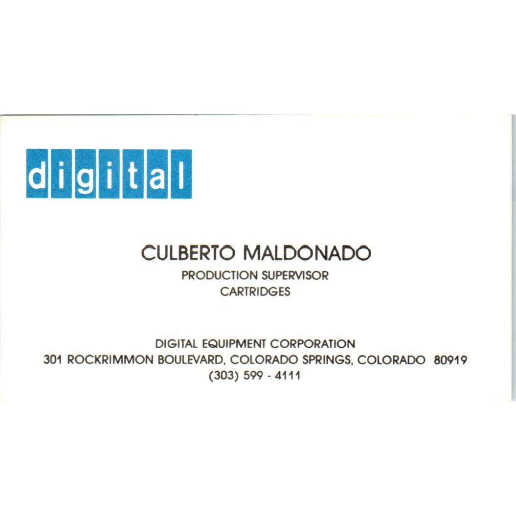 Culberto Maldonado Digital Equipment Corp Colorado Springs Business Card SE3-B3