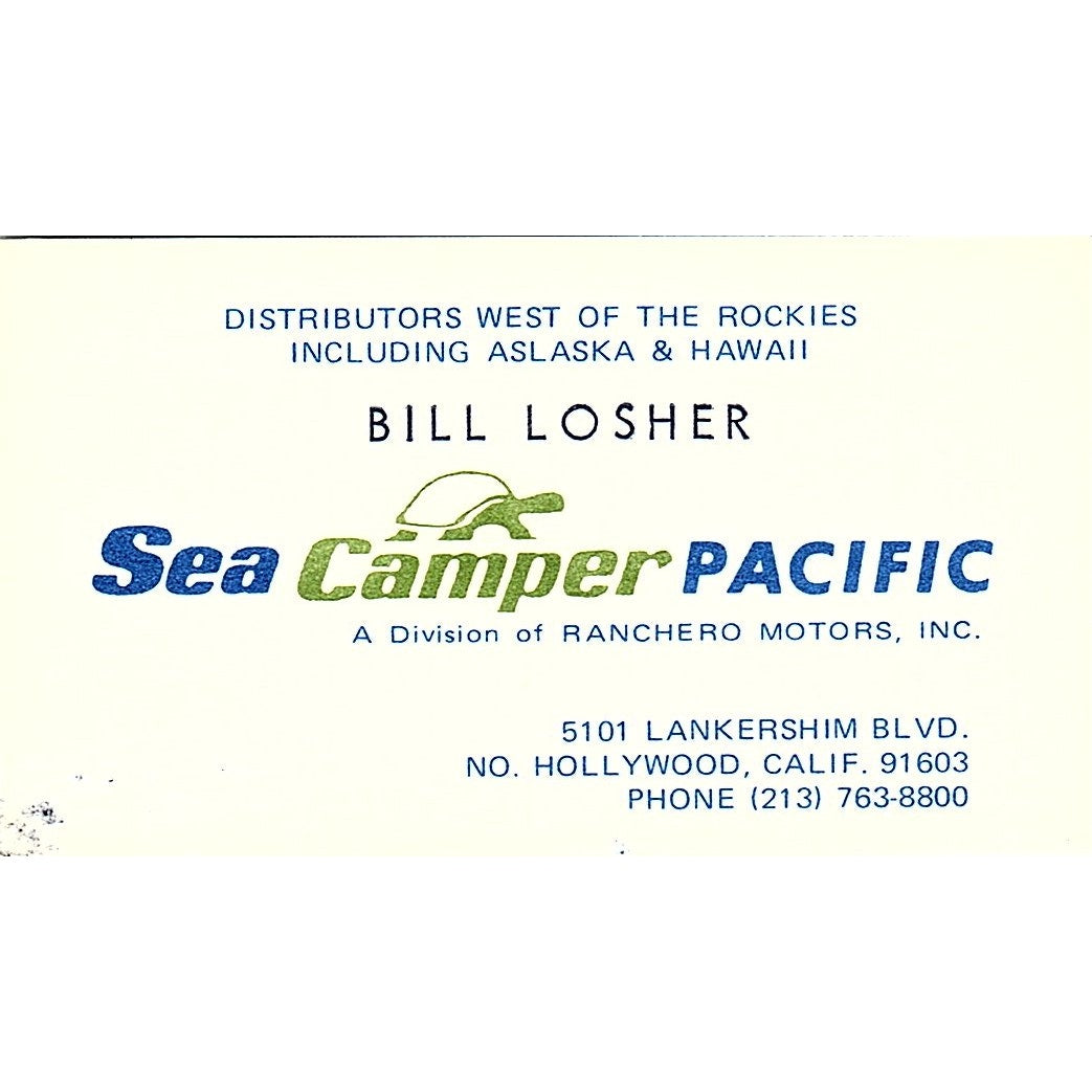 Bill Losher Sea Camper Pacific Hollywood CA Vintage Business Card SD9-B10