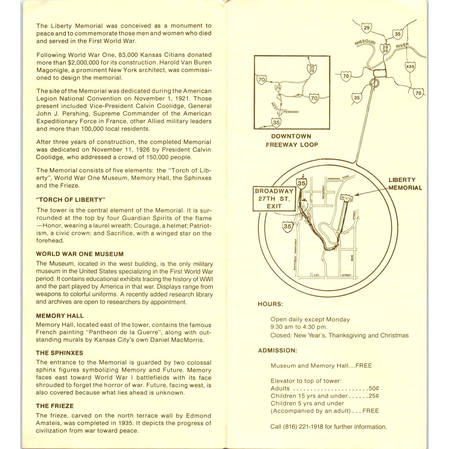 Vintage Liberty Memorial Kansas City MO Fold Out Map & Travel Brochure TH2-O1