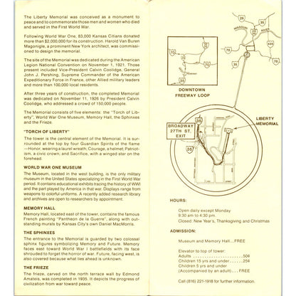 Vintage Liberty Memorial Kansas City MO Fold Out Map & Travel Brochure TH2-O1