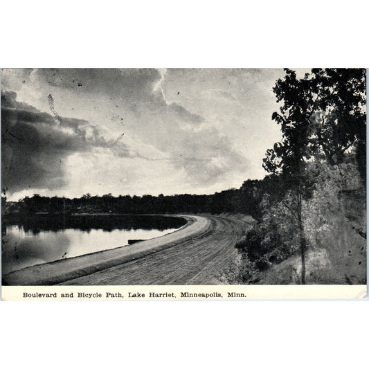 Lake Harriet Boulevard & Bicycle Path Minneapolis MN Vintage Postcard PD10