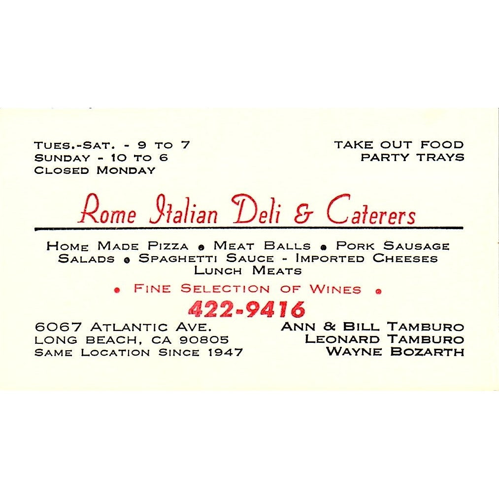 Rome Italian Deli & Caterers Ann Tamburo Long Beach CA Business Card SSB4-B13