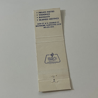 Johns Hopkins Club Homewood Baltimore MD Vintage Matchbook Cover TB6-MB2-5