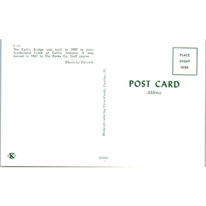 Catlin Bridge Sunderland Creek Indiana Vintage Covered Bridge Postcard PC16