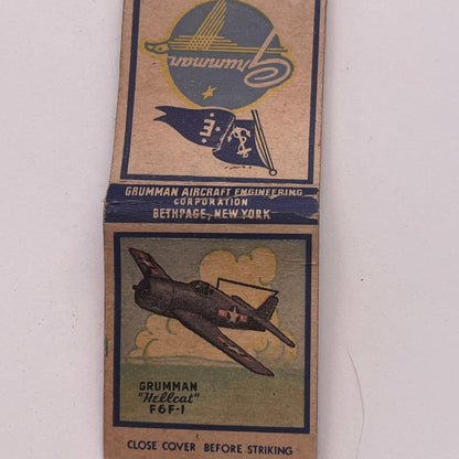 Grumman Aircraft Corp Grumman Hellcat F6F-1 Bethpage NY Matchbook TB8-MB2-9