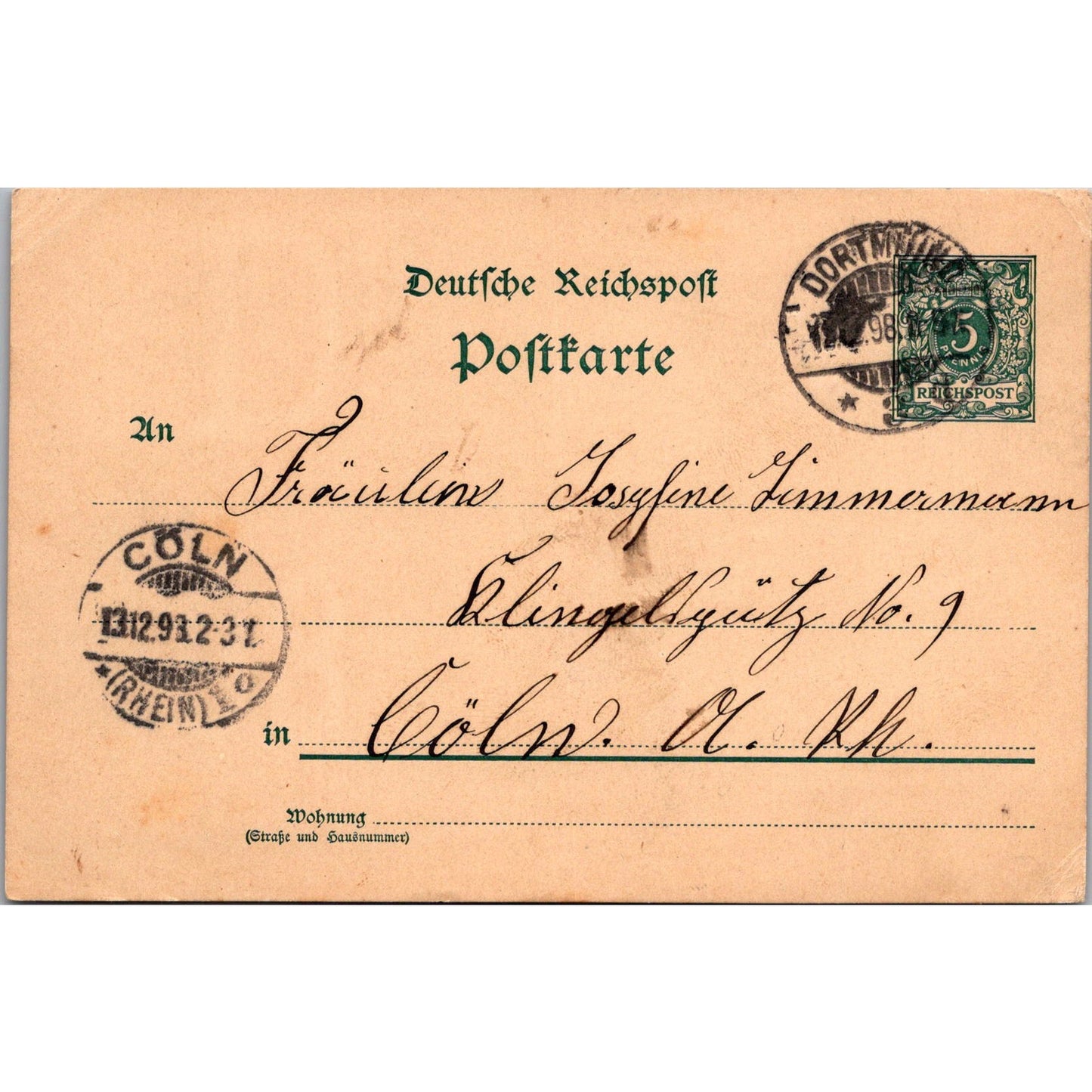 Josyline Limmermann Cöln Dortmund 1898 German Reich Postcard P5-11