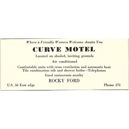 Curve Motel Rocky Ford CO 1958 Ad AG1-M1