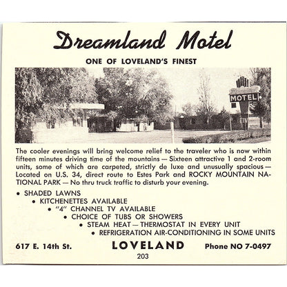 Sweetheart Shop Lela & Lloyd Hagerman, Dreamland Motel Loveland 1958 Ad AG1-H2