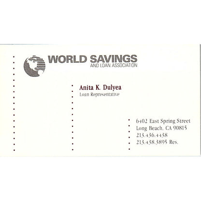 World Savings Anita K Dulyea Long Beach CA Vintage Business Card SB4-B10