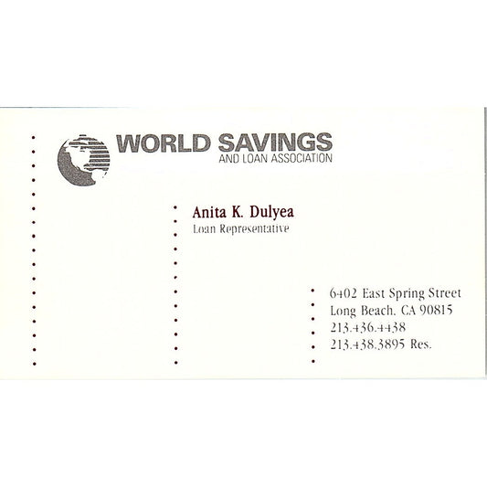 World Savings Anita K Dulyea Long Beach CA Vintage Business Card SB4-B10