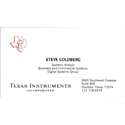 Steve Goldberg Texas Instruments Inc Houston TX Vintage Business Card SE3-B3
