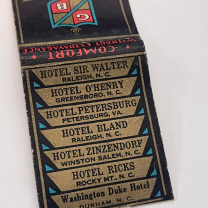 Griffin & Bland Hotels Raleigh NC Executive Office Matchbook Cover TB8-MB-12