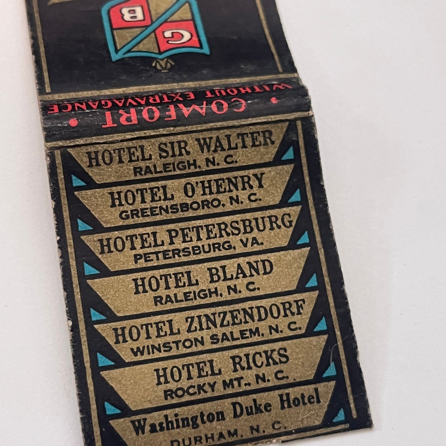 Griffin & Bland Hotels Raleigh NC Executive Office Matchbook Cover MM2-8