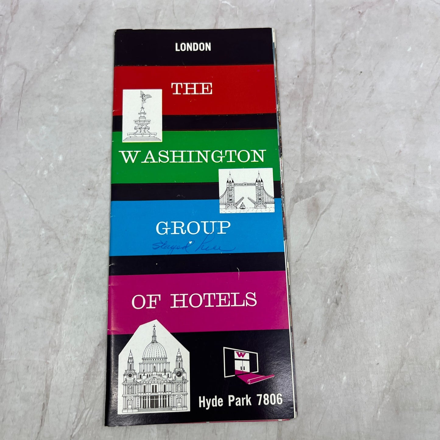 1960s The Washington Group of Hotels London Hyde Park Travel Brochure TH2-Y1