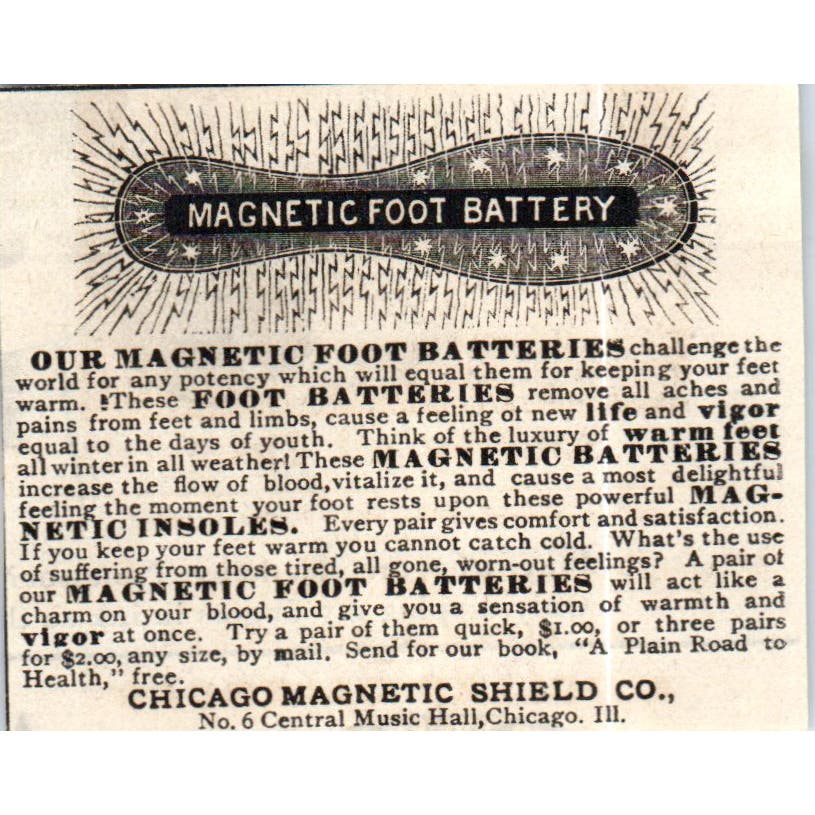Magnetic Foot Battery Chicago Magnetic Shield Co c1890 Victorian Ad AE8-CH10