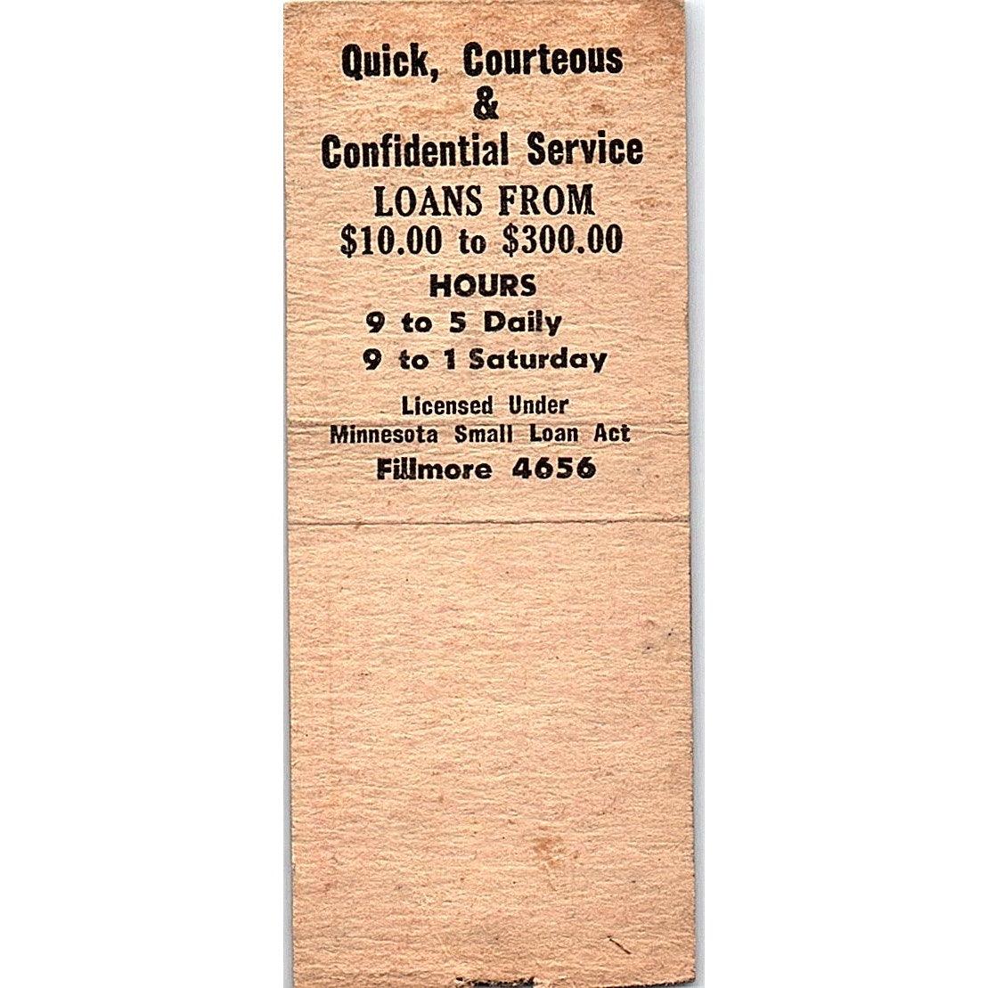 Don Leo Loan Co Minneapolis Vintage Matchbook Cover SC7-Y1