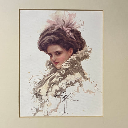 1909 American Beauties by Harrison Fisher Matted Art Print 9.5x7.5 V4