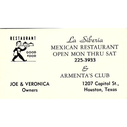 Joe & Veronica La Siberia Restaurant Armenta's Club Houston Business Card SD9-B6