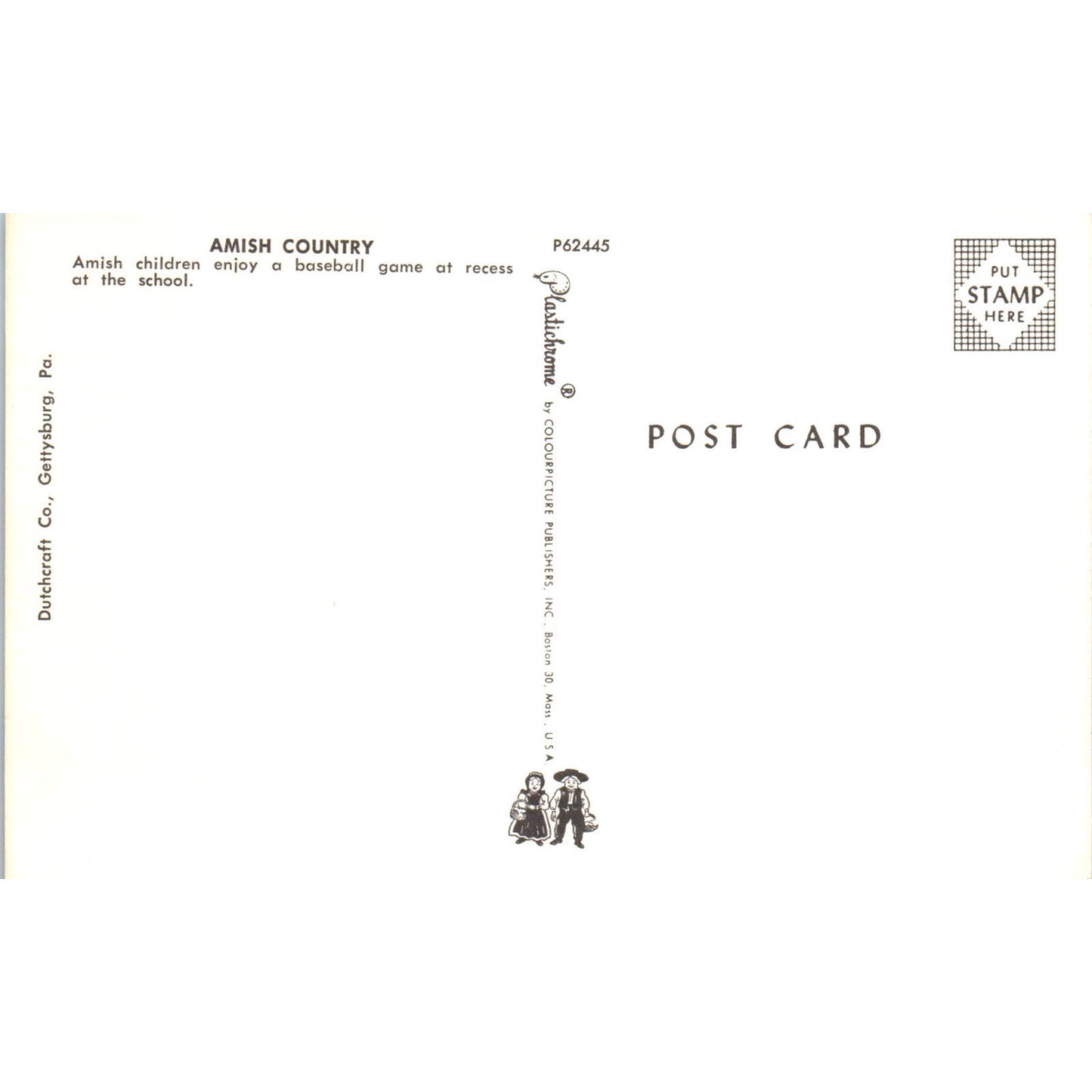 Amish Children Play Baseball at Recess Pennsylvania Dutch Country Postcard PD7