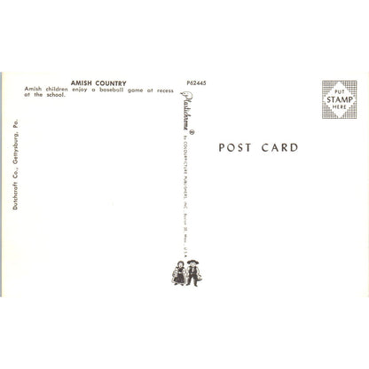 Amish Children Play Baseball at Recess Pennsylvania Dutch Country Postcard PD7