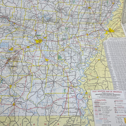1969 Arkansas State Highway Map Travel Fold Out Map TH2-MP2
