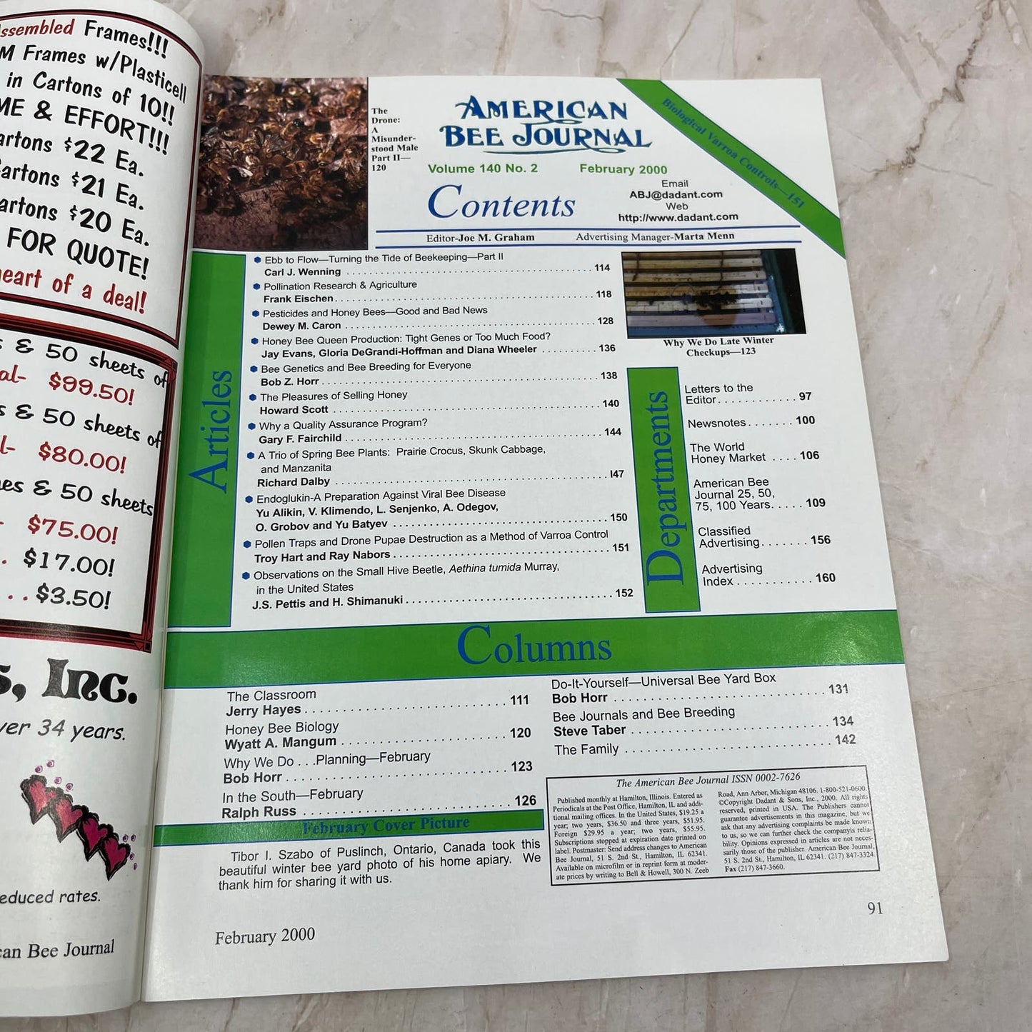 2000 Feb American Bee Journal Magazine Bees Beekeeping Honey M7