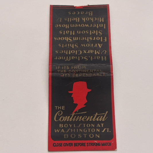 The Continental Hotel Washington St Boston MA Vintage Matchbook Cover TB8-MB2-3