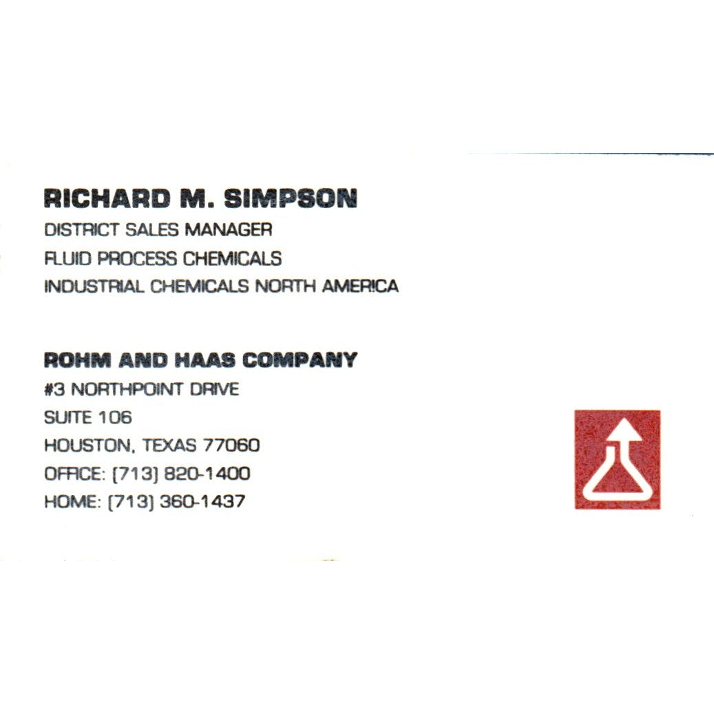 Richard M Simpson Rohm & Haas Co Houston TX Vintage Business Card SE3-B10