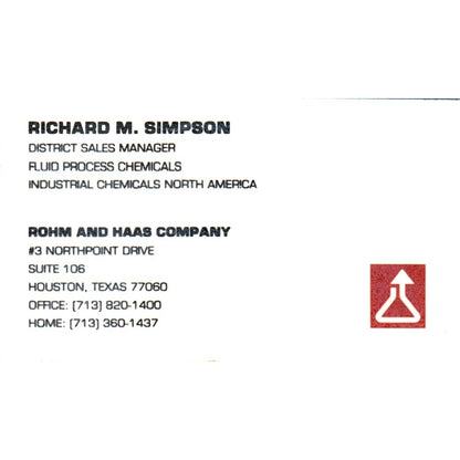 Richard M Simpson Rohm & Haas Co Houston TX Vintage Business Card SE3-B10