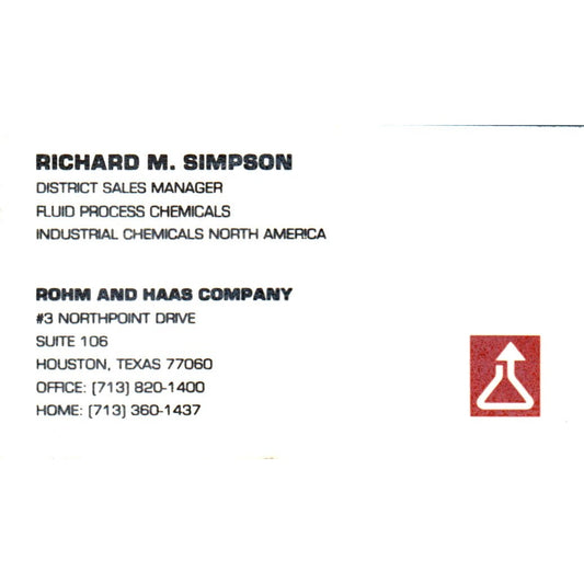 Richard M Simpson Rohm & Haas Co Houston TX Vintage Business Card SE3-B10