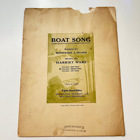 Boat Song - Montrose J Moses Harriet Ware 1908 Sheet Music V41-3