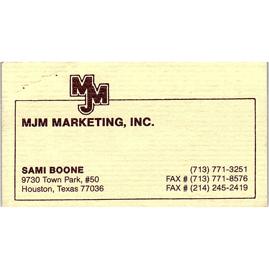 MJM Marketing Inc Sami Boone Houston Vintage Business Card SC9-B9